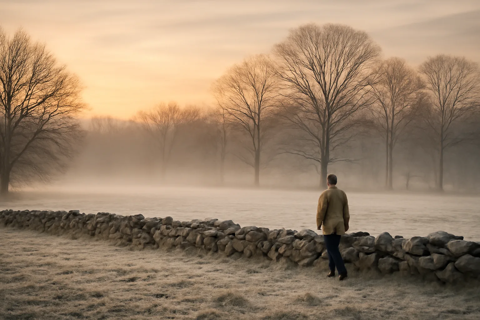 Landman walking a wooded Connecticut property line at sunrise
