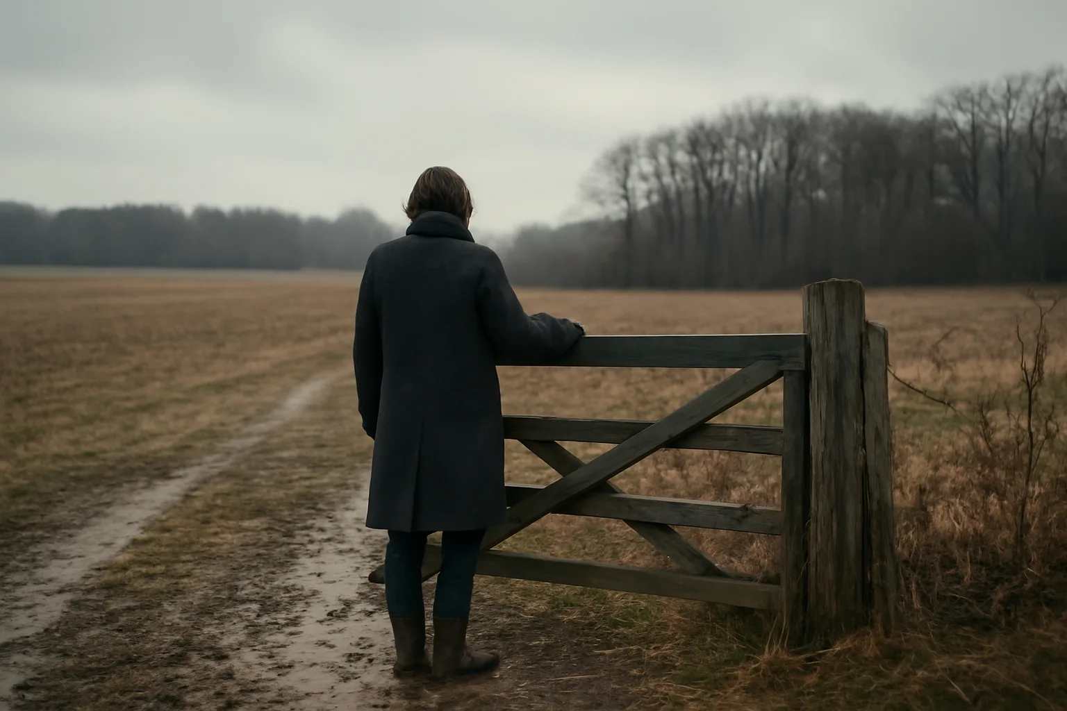 Person at a farm gate scouting Delaware landman field work