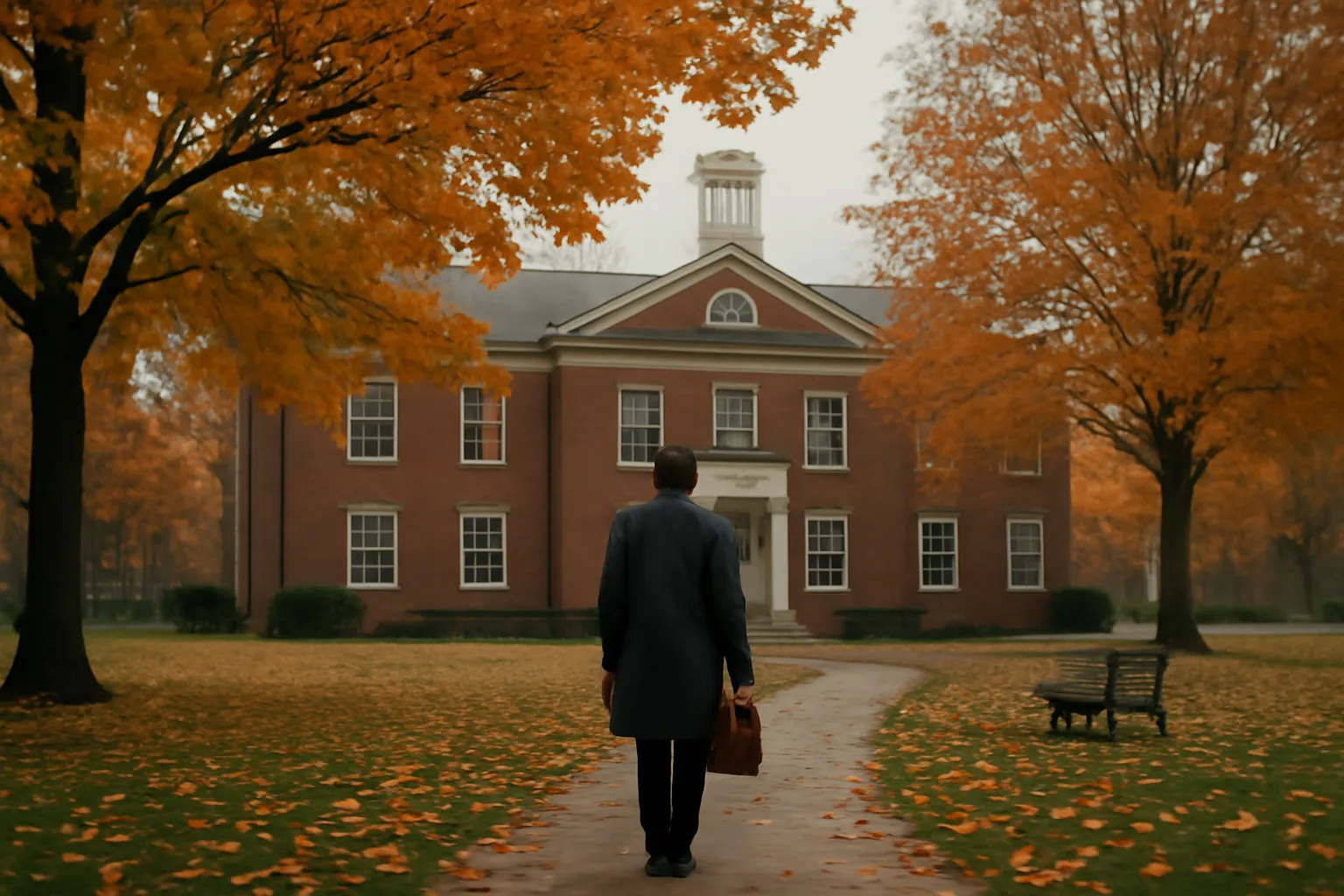 Person walking toward a Connecticut town hall for land records