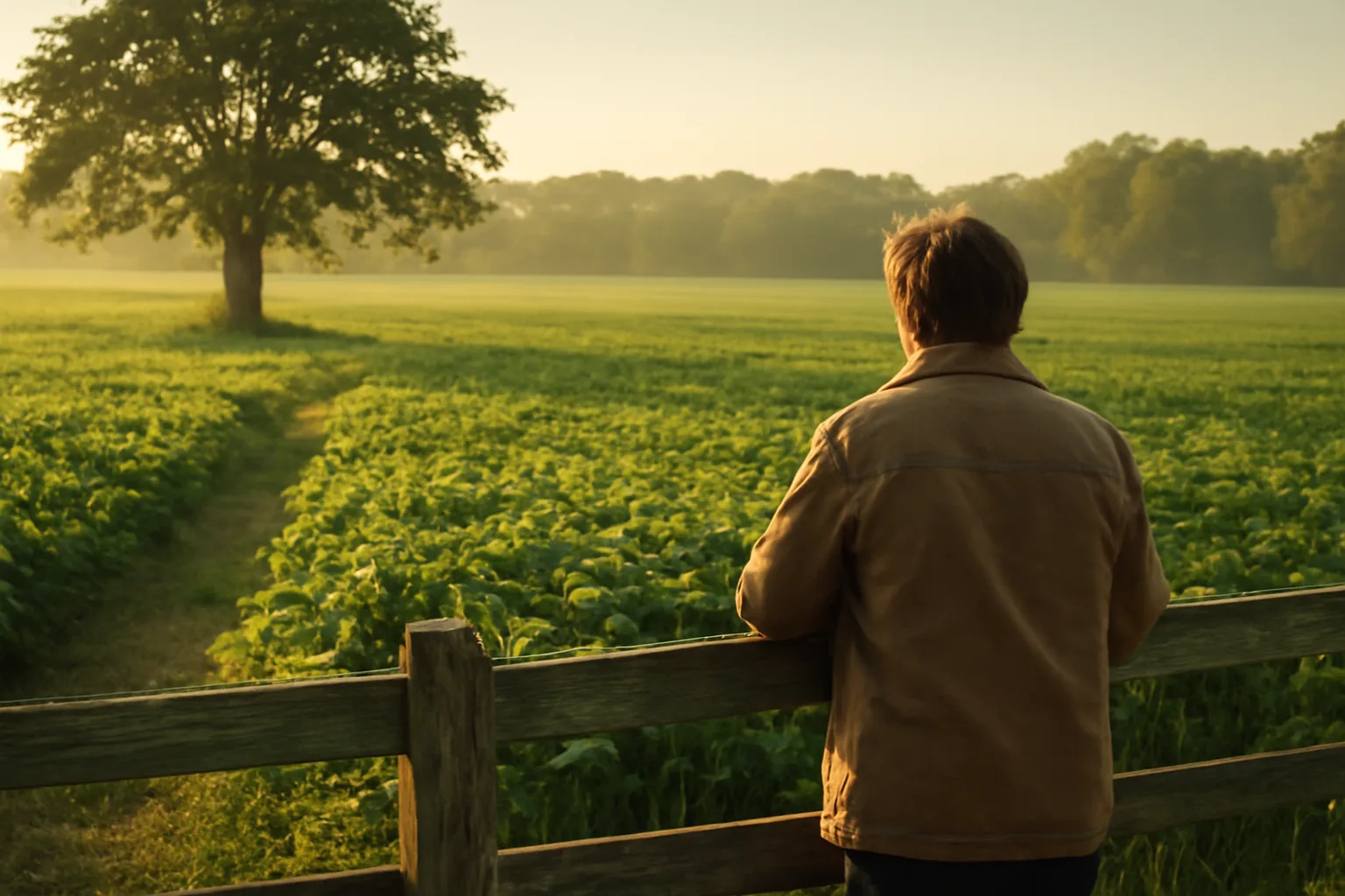 Landman at a fence overlooking a Delaware farm field